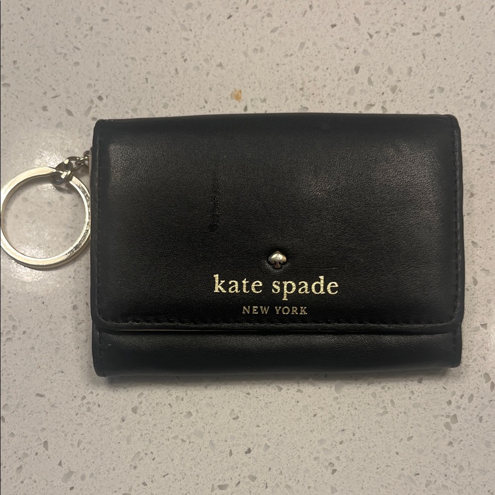 Kate Spade Black Leather Keychain Wallet with Gold Accents